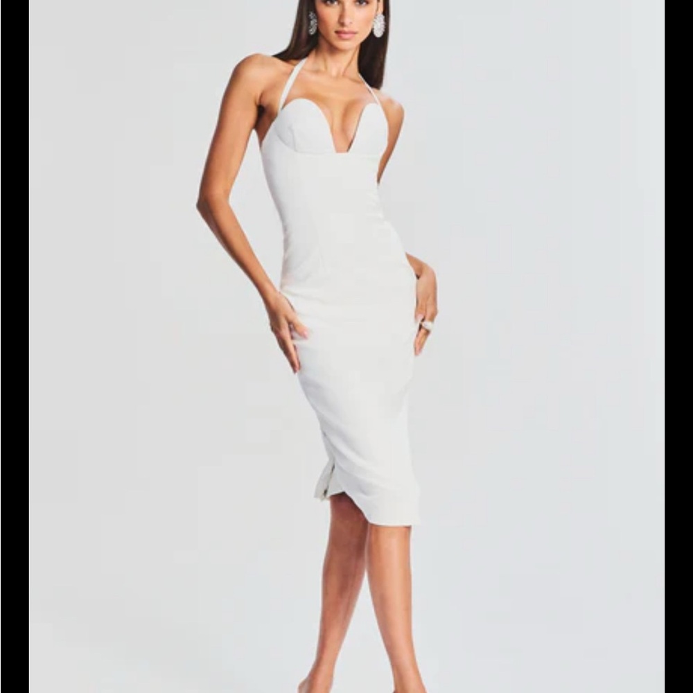 Retrofete White Halter Bodycon Midi Dress